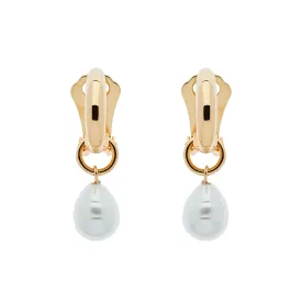 Gold Hoop & Baroque Pearl Clip Earrings