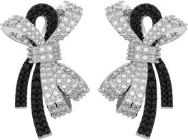 Gold-Plated Black and White Sparkling 5A Cubic Zirconia CZ Ribbon Bow Stud Earrings 925 Sterling Silver Ear PostsTrendy Anniversary and Birthday Gifts for Women