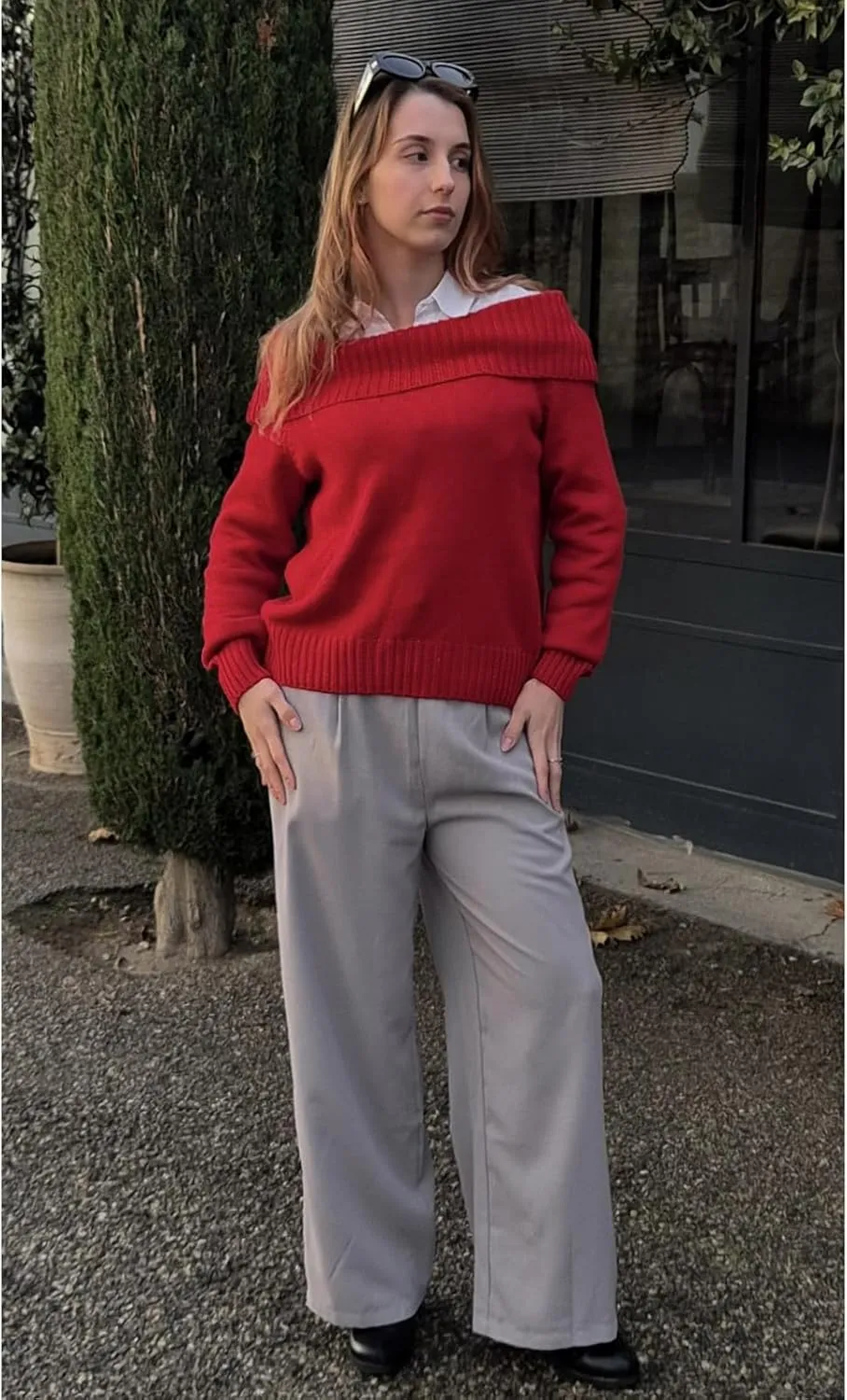 GRACE KARIN Women's Pant Wide Leg Color Block Elastic Drawstring Waist Pants for Women with Pocket and Side Zip