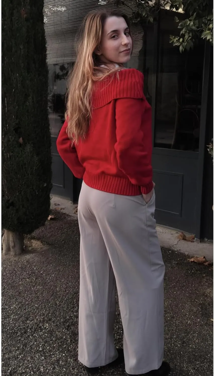 GRACE KARIN Women's Pant Wide Leg Color Block Elastic Drawstring Waist Pants for Women with Pocket and Side Zip