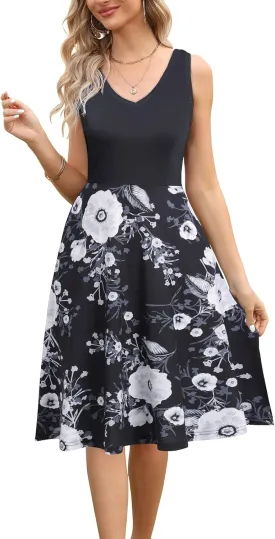 HELYO Women's Elegant Summer Casual T-Shirt Dresses Sleeveless Work Fit and Flare A-Line Dress with Pockets 718