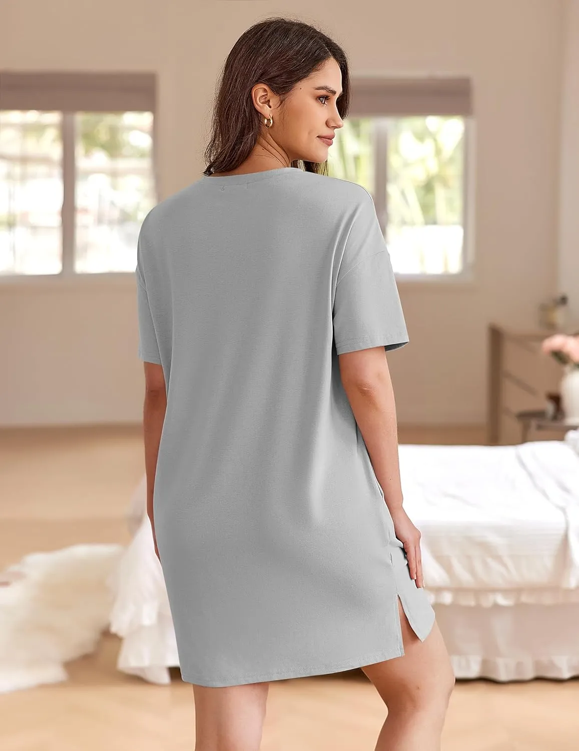 HOTOUCH Women's T Shirt Casual Dress Oversized Graphic Print Short Sleeve O Neck Beach Dress with Pockets Nightgown