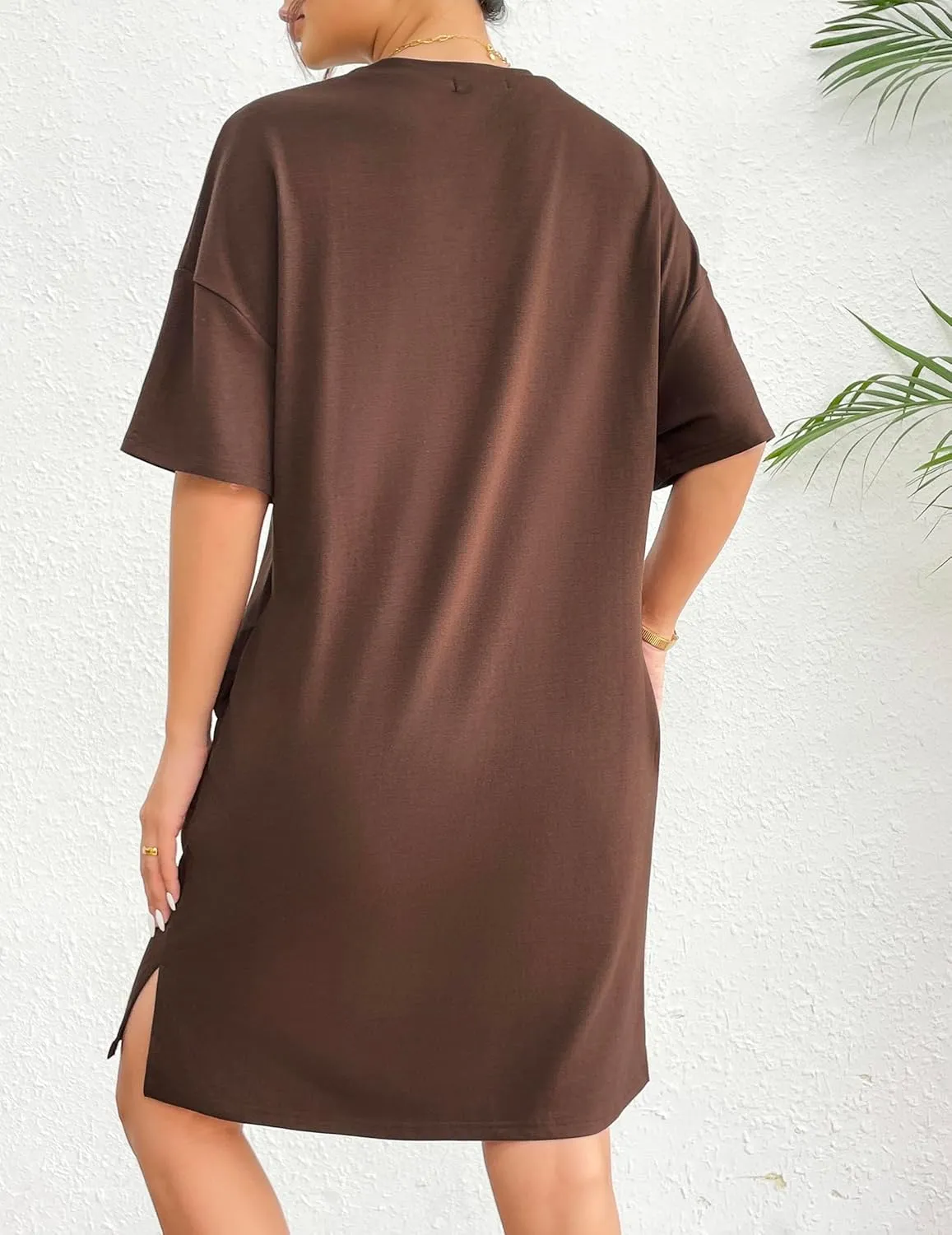 HOTOUCH Women's T Shirt Casual Dress Oversized Graphic Print Short Sleeve O Neck Beach Dress with Pockets Nightgown