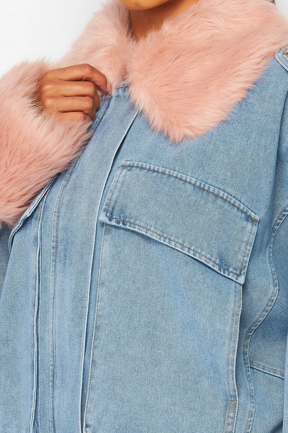 Isabelle Faux Fur Trim Denim Oversized Jacket