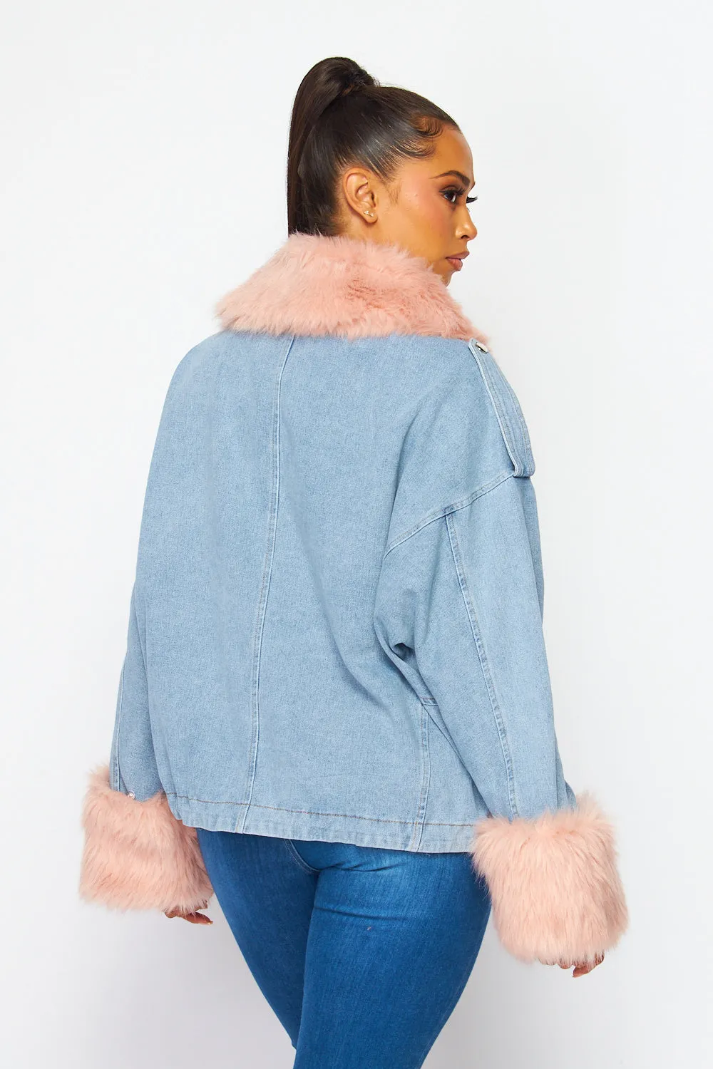 Isabelle Faux Fur Trim Denim Oversized Jacket