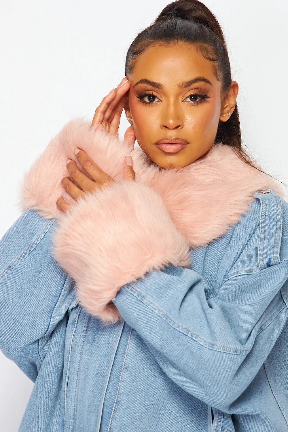 Isabelle Faux Fur Trim Denim Oversized Jacket