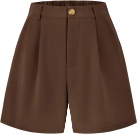 KIRUNDO Shorts for Women Dressy Casual Summer Elastic Waist in The Back Pleated Wide Leg Tailored Work Trouser Shorts