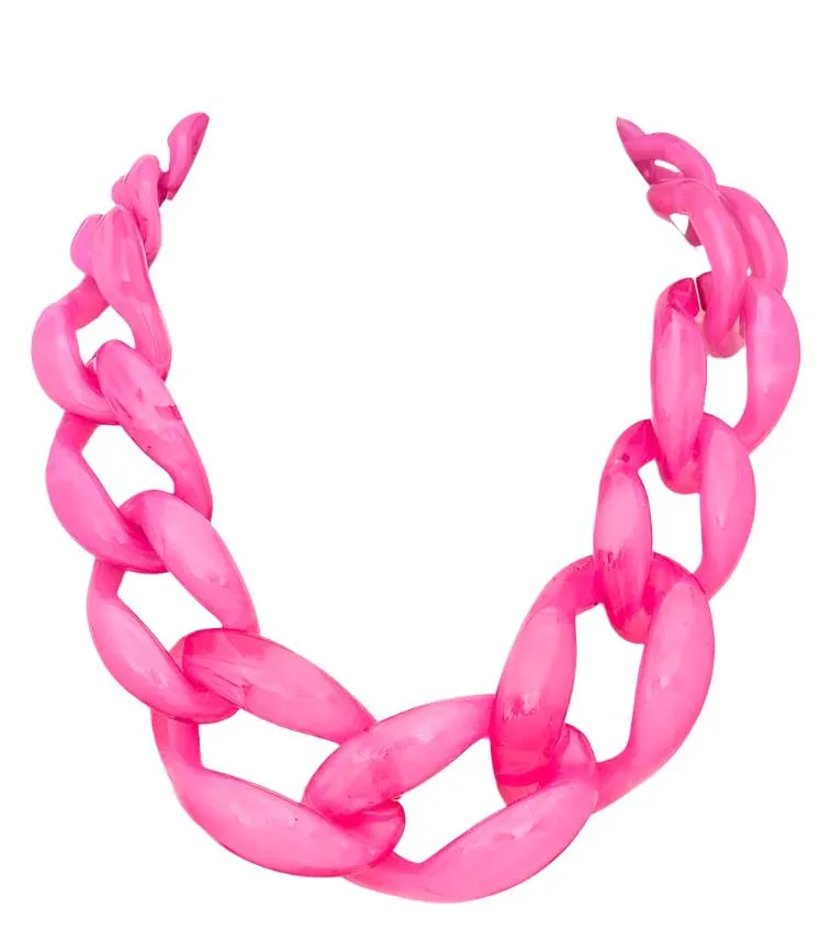 Link Statement Necklace - Pink