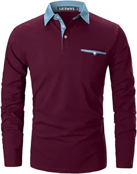 LIUPMWE Men's Shirt Long Sleeve Polo Shirt for Men Basic Slim Fit Long Sleeve Polo Men's Shirts with Pocket Golf Shirts