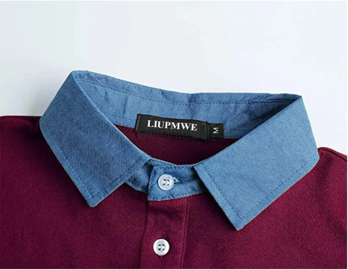 LIUPMWE Men's Shirt Long Sleeve Polo Shirt for Men Basic Slim Fit Long Sleeve Polo Men's Shirts with Pocket Golf Shirts