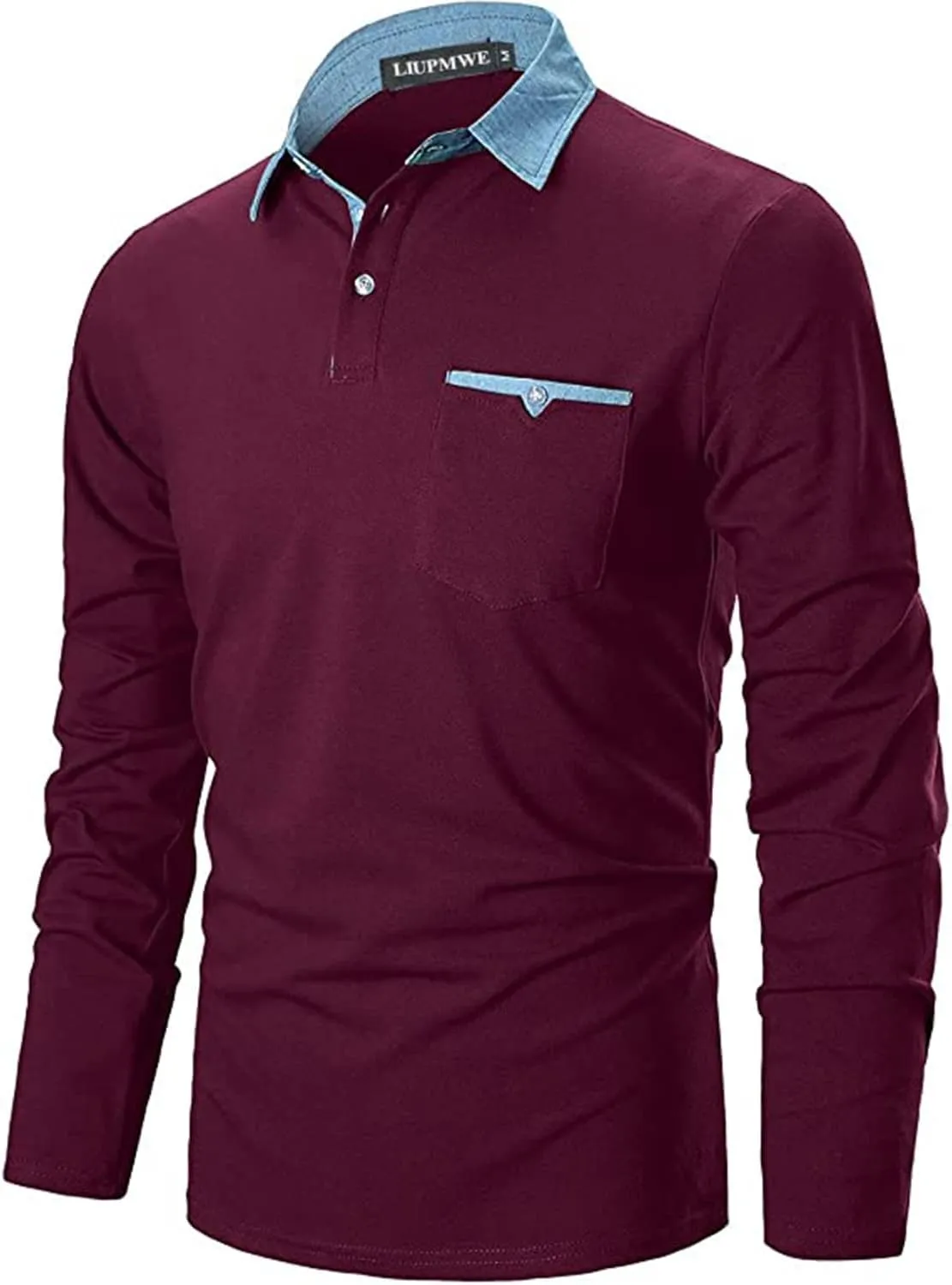 LIUPMWE Men's Shirt Long Sleeve Polo Shirt for Men Basic Slim Fit Long Sleeve Polo Men's Shirts with Pocket Golf Shirts
