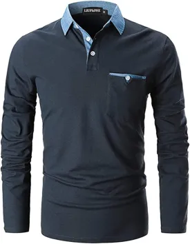 LIUPMWE Men's Shirt Long Sleeve Polo Shirt for Men Basic Slim Fit Long Sleeve Polo Men's Shirts with Pocket Golf Shirts