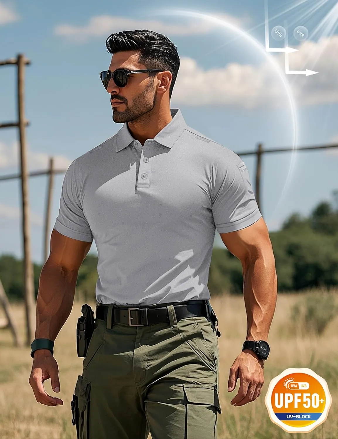 MAGCOMSEN Men's Polo Shirts Tactical UPF 50  Quick Dry Performance Short Sleeve Work Golf Shirts Lightweight Collared Pique