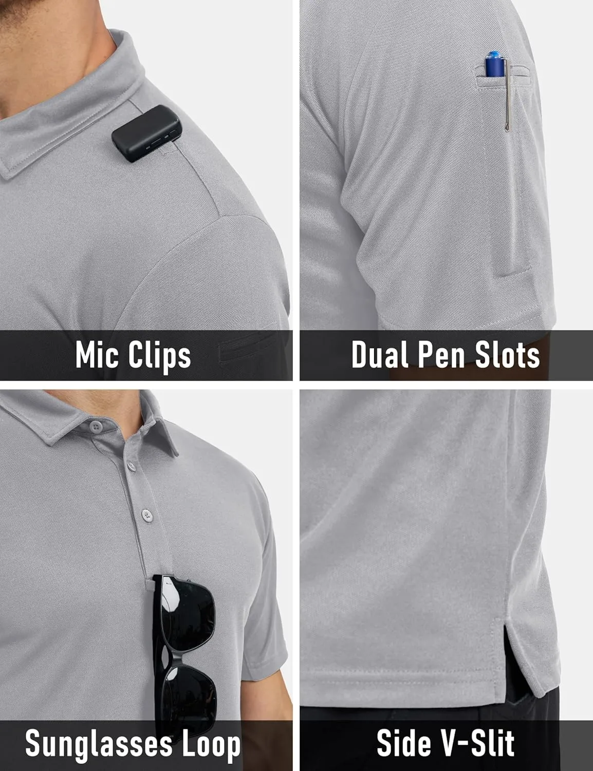 MAGCOMSEN Men's Polo Shirts Tactical UPF 50  Quick Dry Performance Short Sleeve Work Golf Shirts Lightweight Collared Pique