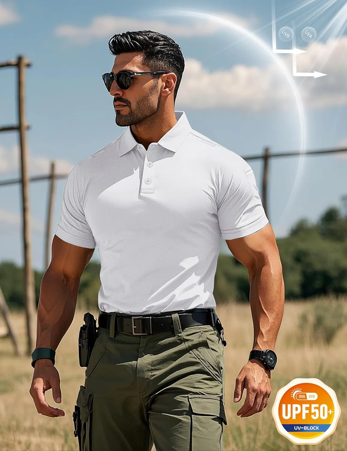 MAGCOMSEN Men's Polo Shirts Tactical UPF 50  Quick Dry Performance Short Sleeve Work Golf Shirts Lightweight Collared Pique