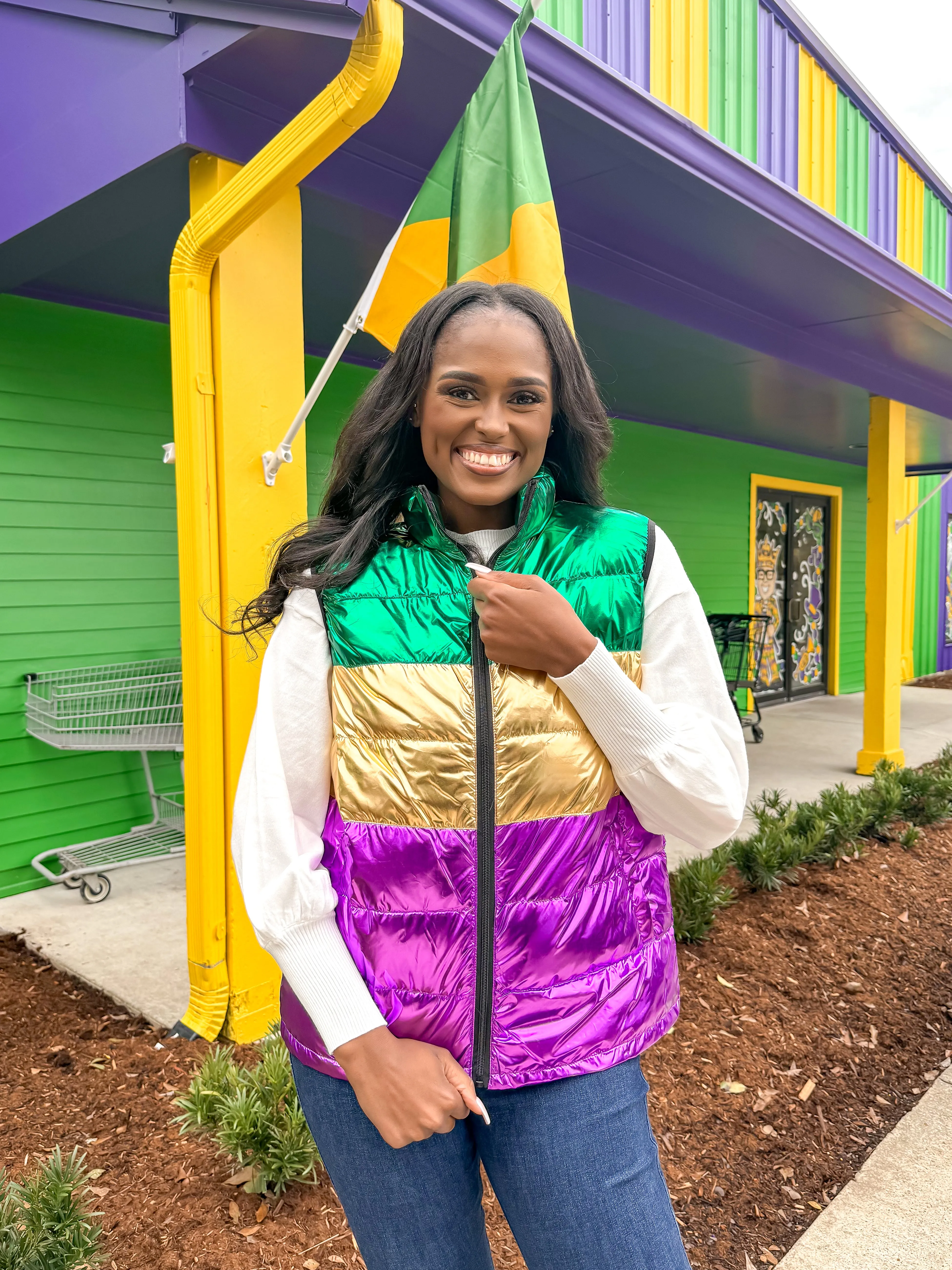 Mardi Gras Color Block Puffer