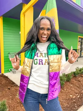 Mardi Gras Color Block Puffer