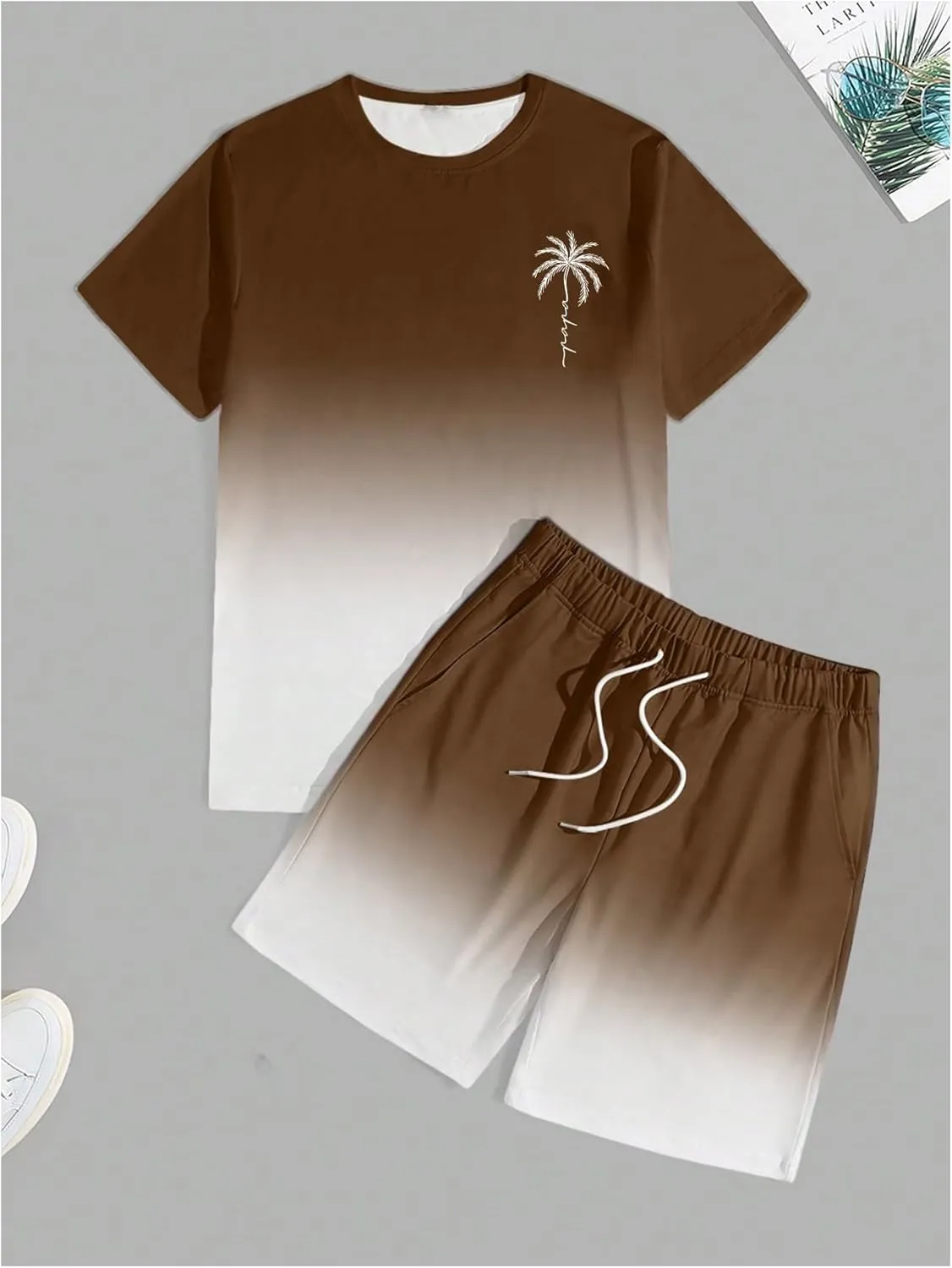 Men's Short Sets 2 Piece Outfits Tropical Graphic Tees and Shorts Sets Beach Vacation Outfits