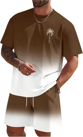 Men's Short Sets 2 Piece Outfits Tropical Graphic Tees and Shorts Sets Beach Vacation Outfits