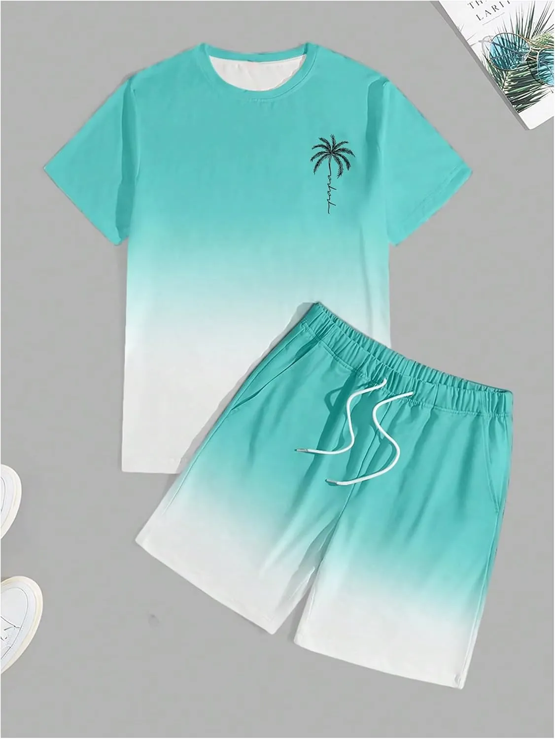 Men's Short Sets 2 Piece Outfits Tropical Graphic Tees and Shorts Sets Beach Vacation Outfits