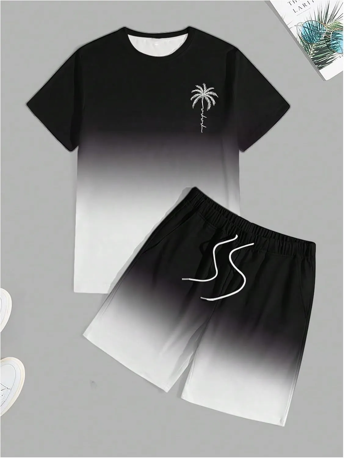 Men's Short Sets 2 Piece Outfits Tropical Graphic Tees and Shorts Sets Beach Vacation Outfits