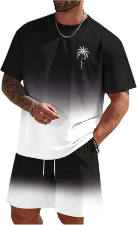 Men's Short Sets 2 Piece Outfits Tropical Graphic Tees and Shorts Sets Beach Vacation Outfits
