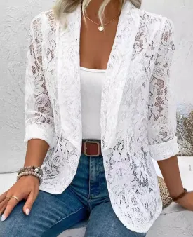 MINTLIMIT Women's Lace Blazer Open Front Button Down Sheer Mesh Blazer Elegant 3/4 Sleeve Casual Blazers Jacket