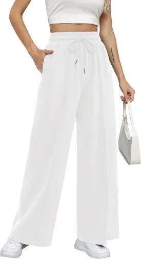 Missufe Women's Elastic High Waist Wide Leg Loose Casual Pants Joggers Workout Lounge Sweatpants with Pockets