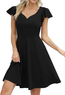 Missufe Women's Sweetheart Flutter Sleeve Fit and Flare Party Cocktail Short Dress