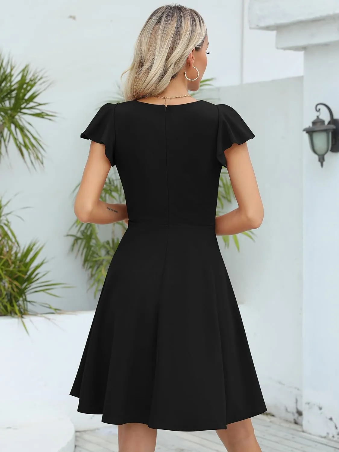 Missufe Women's Sweetheart Flutter Sleeve Fit and Flare Party Cocktail Short Dress