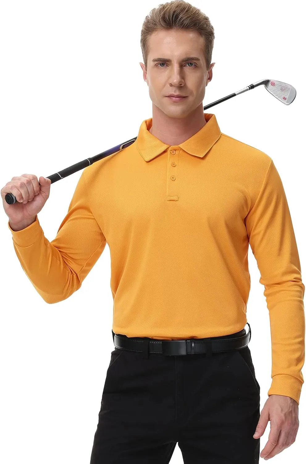 MOHEEN Men's Pique Polo Shirts Dry Fit UPF 50  Long Sleeve Golf Shirt Big and Tall M-6XL