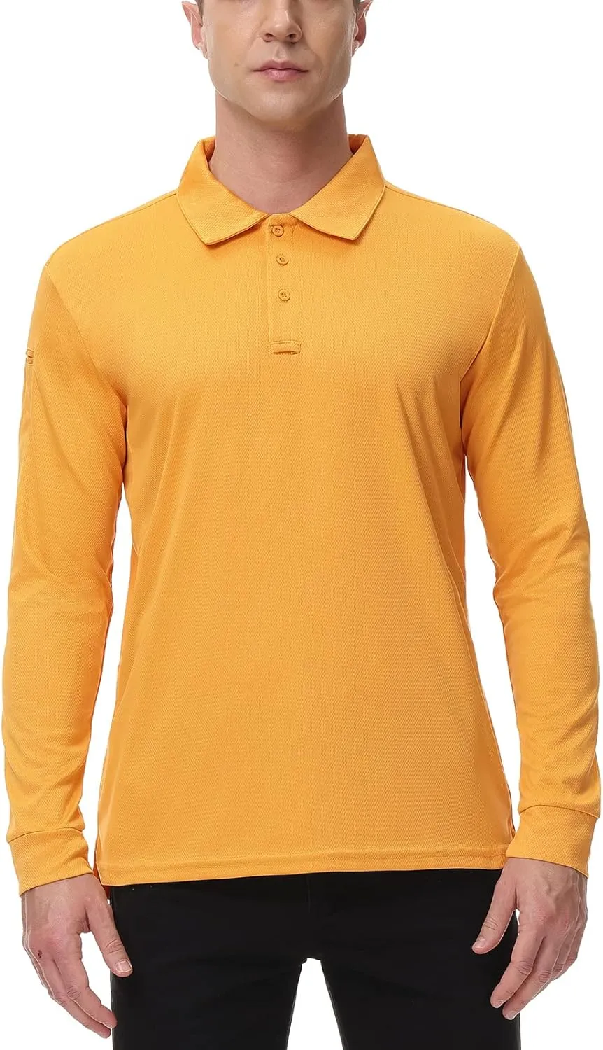 MOHEEN Men's Pique Polo Shirts Dry Fit UPF 50  Long Sleeve Golf Shirt Big and Tall M-6XL