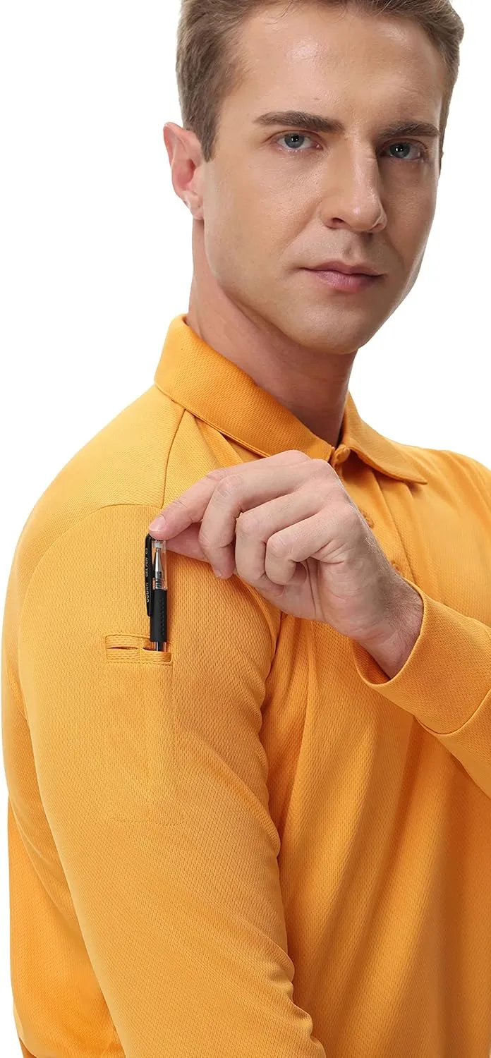 MOHEEN Men's Pique Polo Shirts Dry Fit UPF 50  Long Sleeve Golf Shirt Big and Tall M-6XL