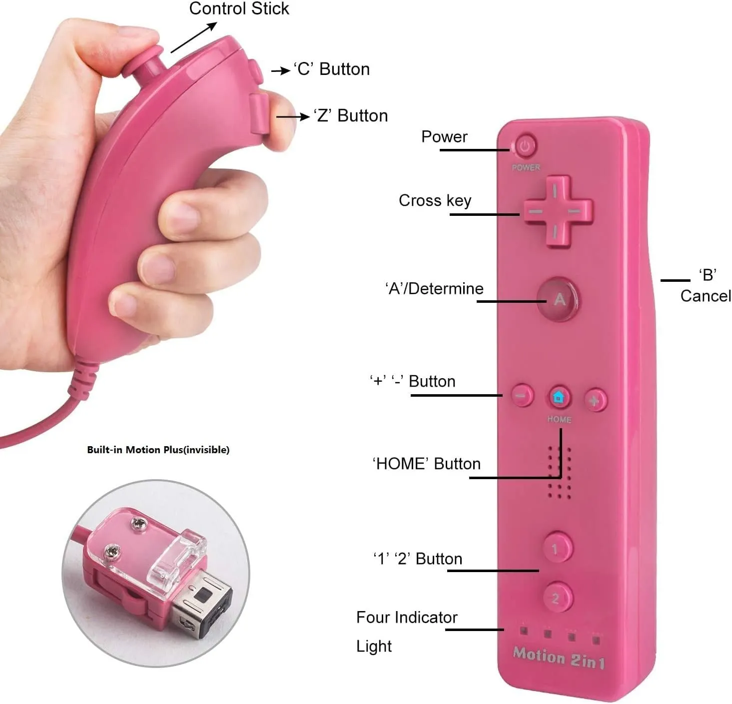 Motion Plus Wii Controllers 2Packs with Nunchucks, Wii Remote Controllers Compatible for wii and Wii U with Built in Motion Plus
