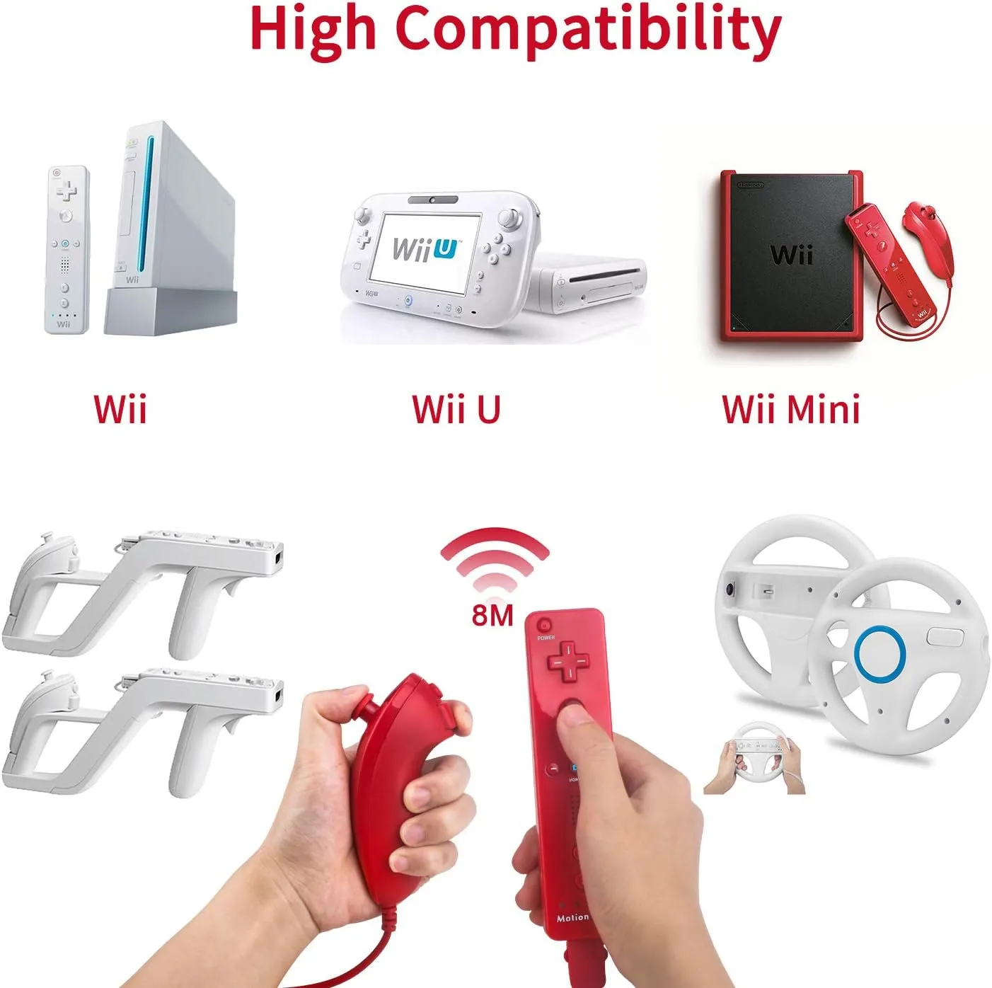 Motion Plus Wii Controllers 2Packs with Nunchucks, Wii Remote Controllers Compatible for wii and Wii U with Built in Motion Plus