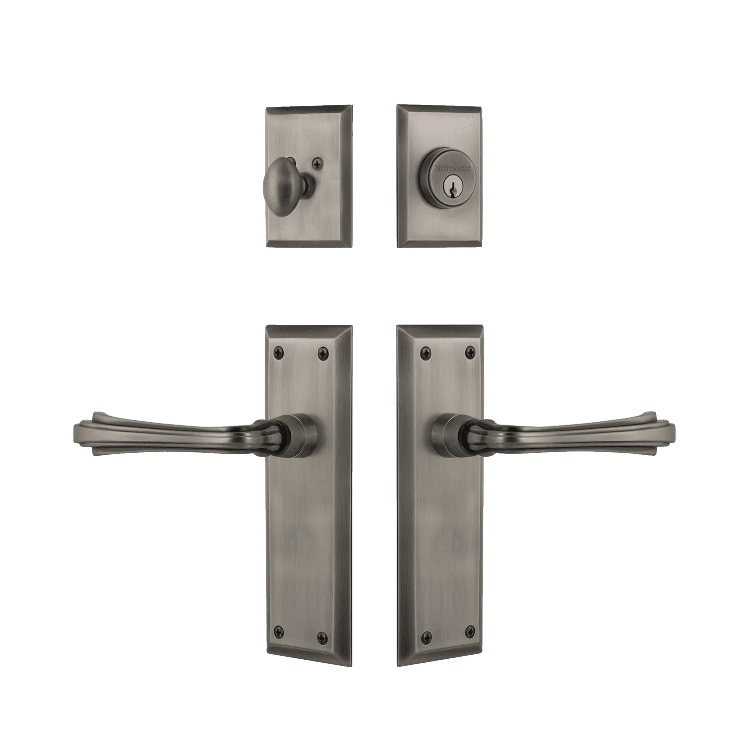 New York Entry Set with Fleur Lever in Antique Pewter