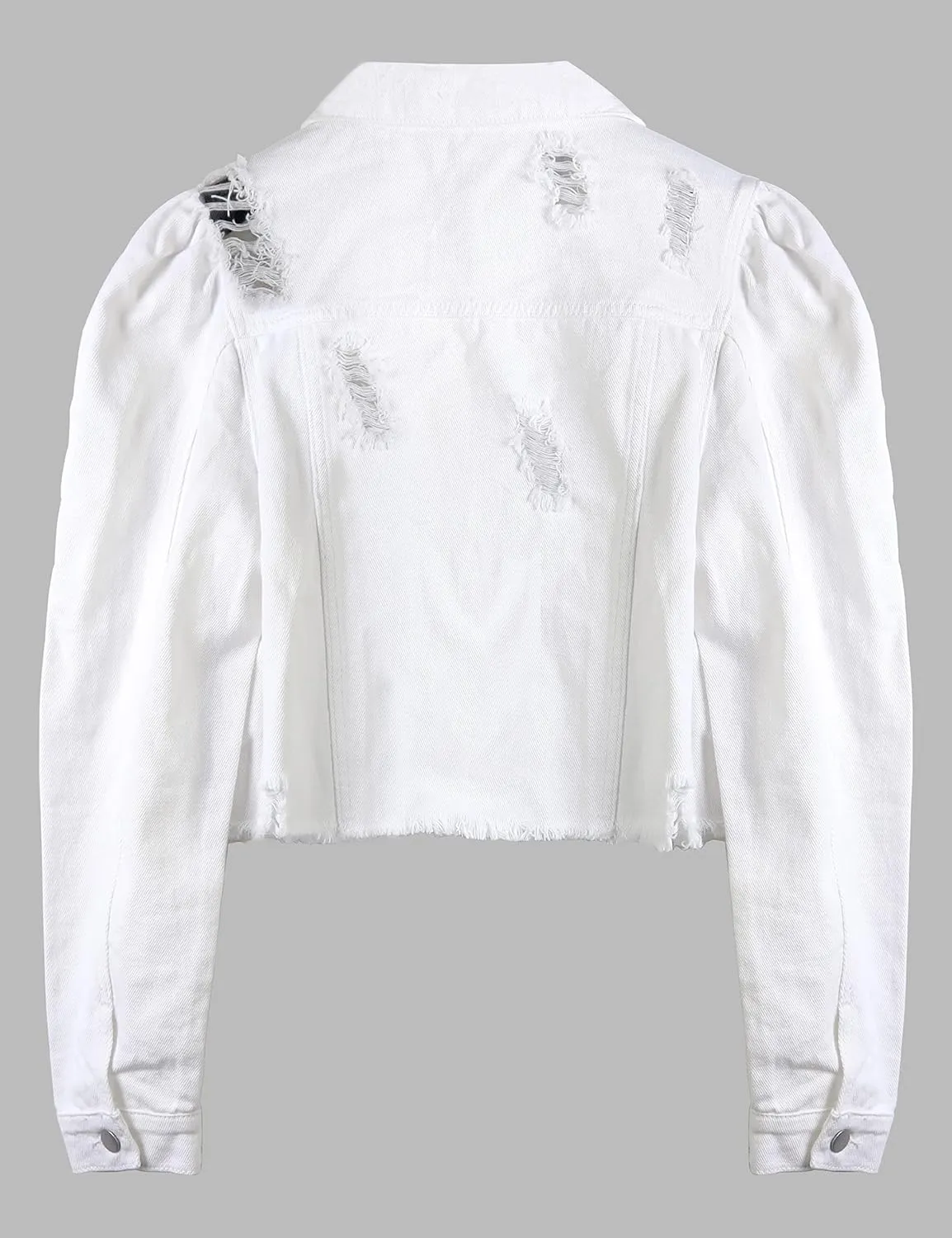 Omoone Women's Ripped Puff Sleeve Denim Crop Top Long-Sleeve Cropped Jean Jacket