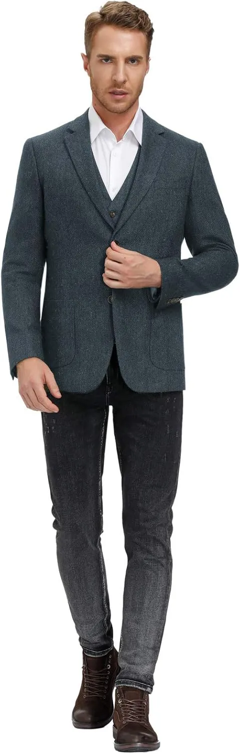 PJ PAUL JONES Men's Herringbone Tweed Blazer British Wool Blend Sport Coat Jacket