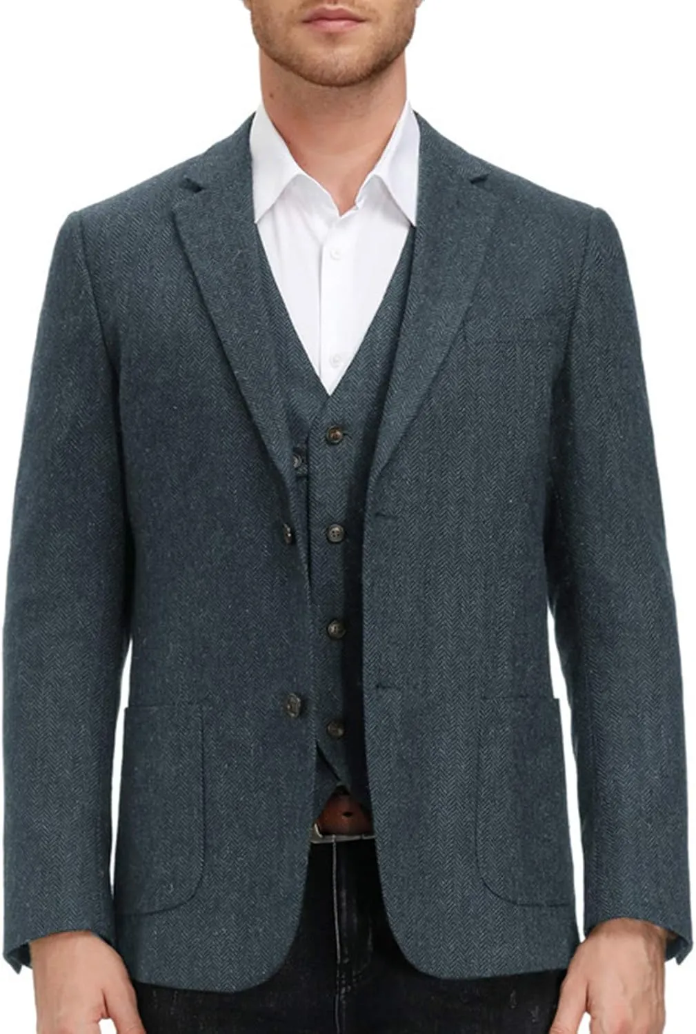 PJ PAUL JONES Men's Herringbone Tweed Blazer British Wool Blend Sport Coat Jacket