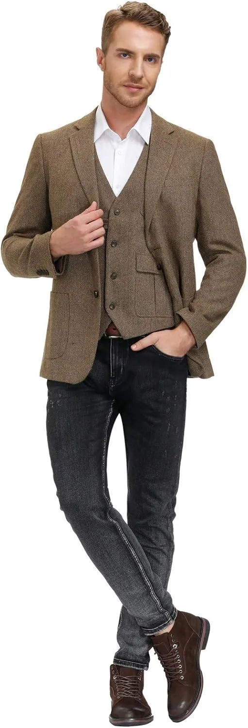 PJ PAUL JONES Men's Herringbone Tweed Blazer British Wool Blend Sport Coat Jacket