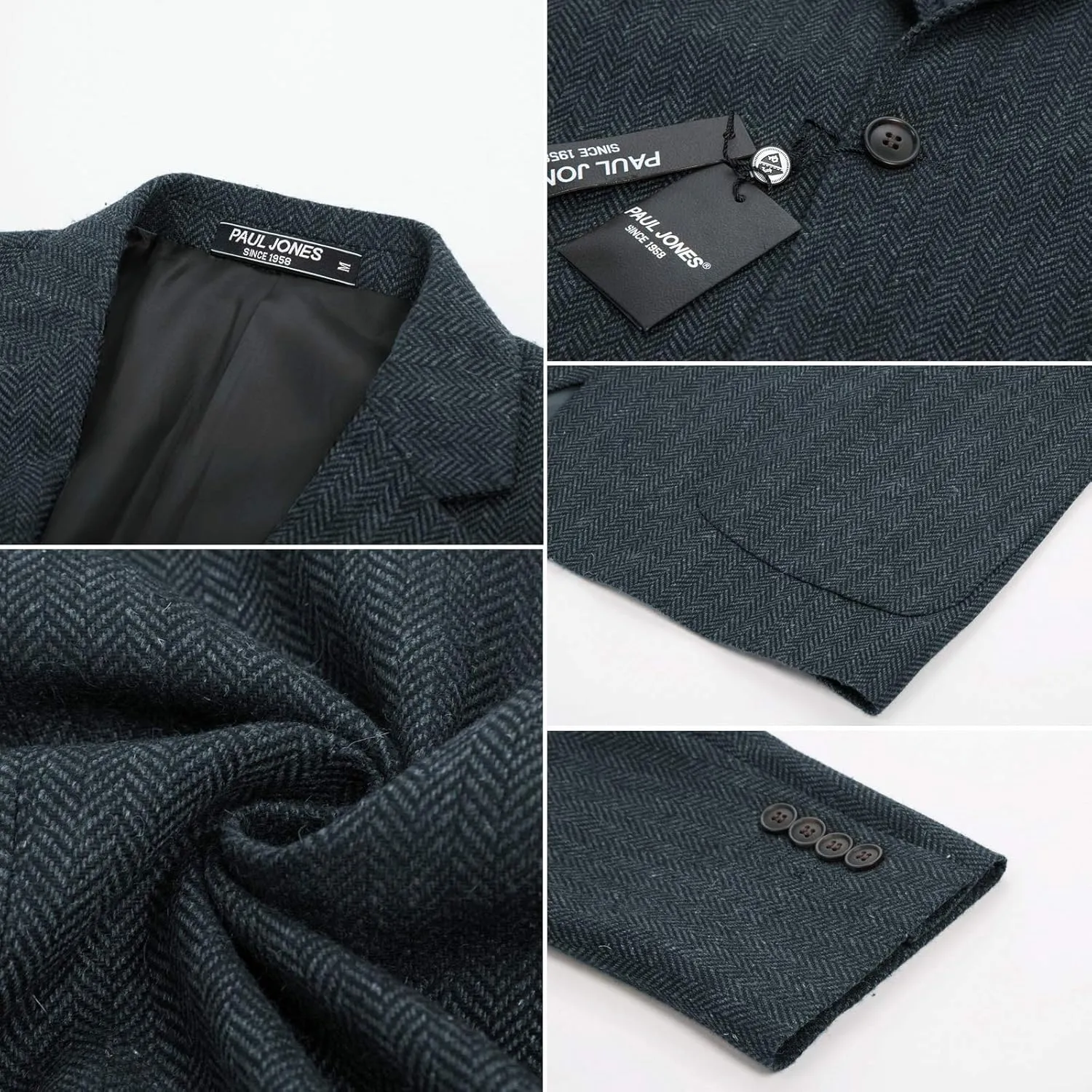 PJ PAUL JONES Men's Herringbone Tweed Blazer British Wool Blend Sport Coat Jacket