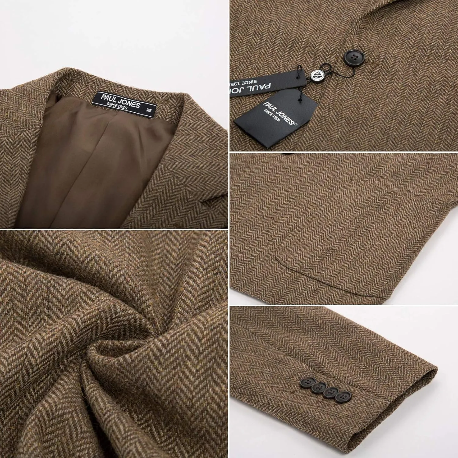PJ PAUL JONES Men's Herringbone Tweed Blazer British Wool Blend Sport Coat Jacket