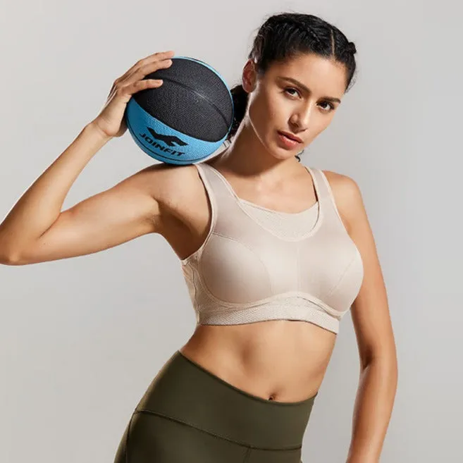 Plus size high impact full cup racerback wireless non-padded sports bra (36-46, C-F)
