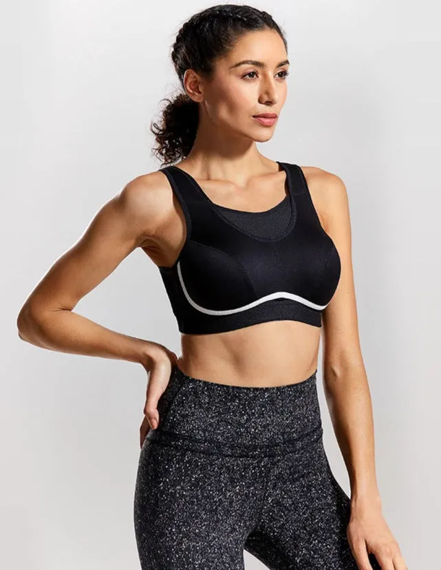 Plus size high impact full cup racerback wireless non-padded sports bra (36-46, C-F)
