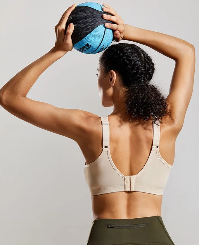 Plus size high impact full cup racerback wireless non-padded sports bra (36-46, C-F)