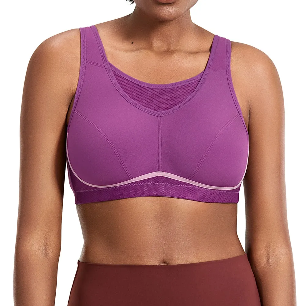 Plus size high impact full cup racerback wireless non-padded sports bra (36-46, C-F)