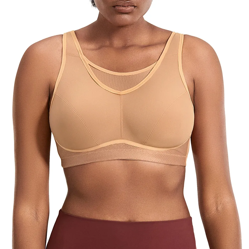 Plus size high impact full cup racerback wireless non-padded sports bra (36-46, C-F)