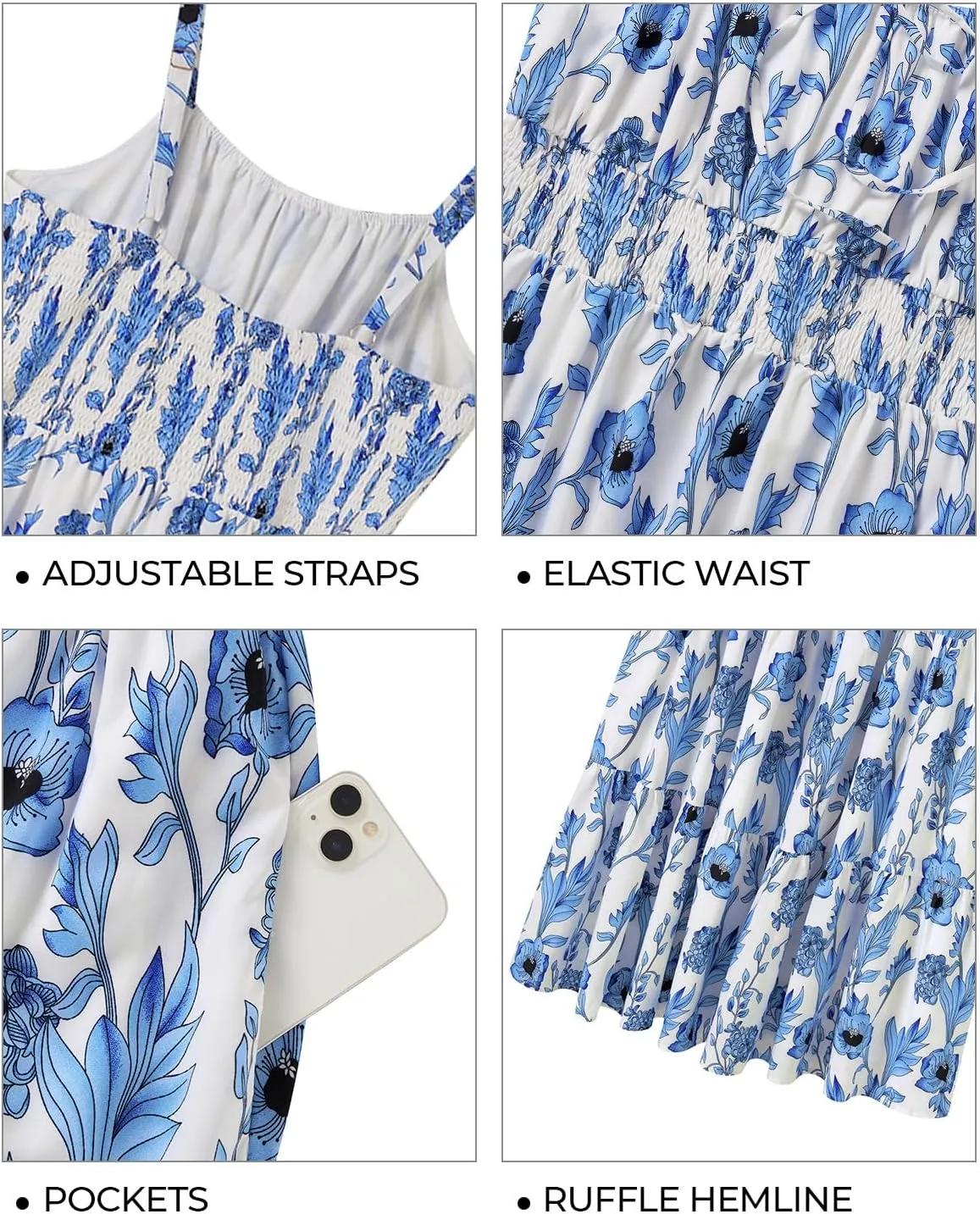 Plus Size Summer Dresses - Boho Maxi Sundress with Pockets Spaghetti Strap Long Casual Sun Dress for Vacation and Beach