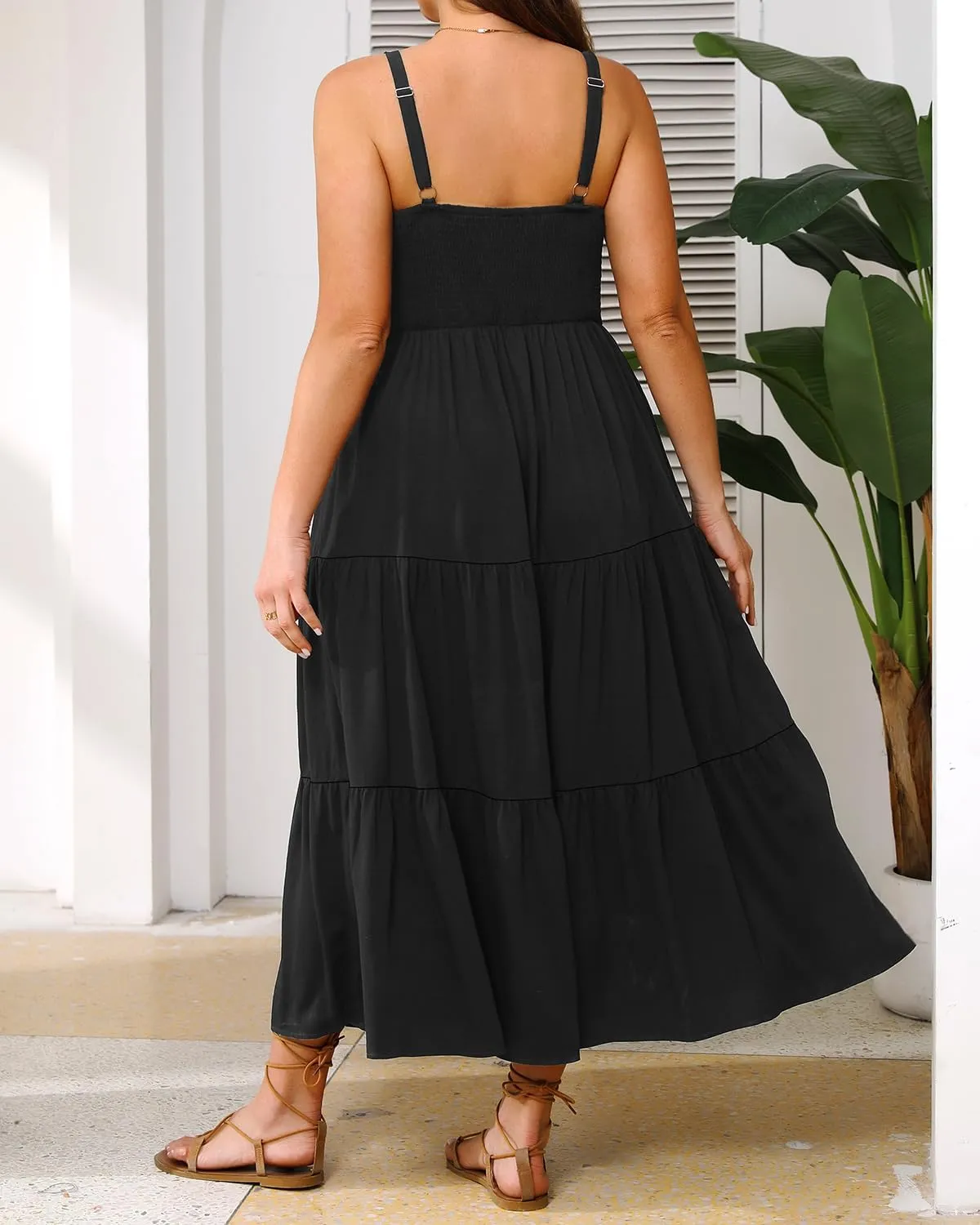Plus Size Summer Dresses - Boho Maxi Sundress with Pockets Spaghetti Strap Long Casual Sun Dress for Vacation and Beach