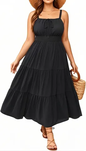 Plus Size Summer Dresses - Boho Maxi Sundress with Pockets Spaghetti Strap Long Casual Sun Dress for Vacation and Beach